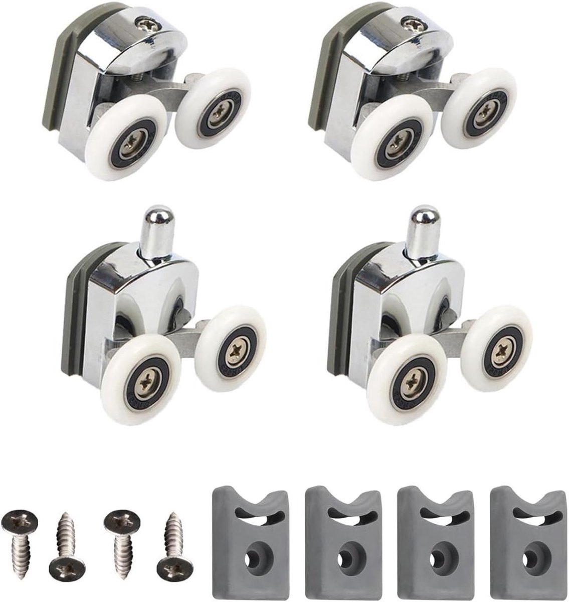 ByShane - Douchedeurwieltjes set | Glazen deurrollen | Verstelbare wielen | Dubbele bovenste en onderste | Geschikt voor alle badkamers | 23 mm | 4 stuks